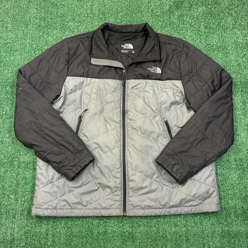 Y2K The North Face Grey Black Quilted Full Zip Insulated Puffer Jacket